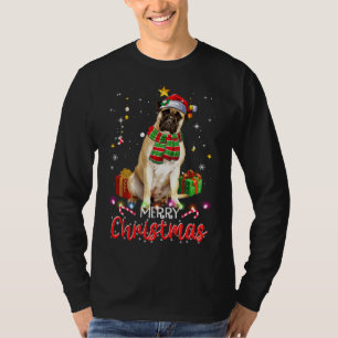 Camiseta Merry Christmas Bullmastiff Santa Hat Tree Luces