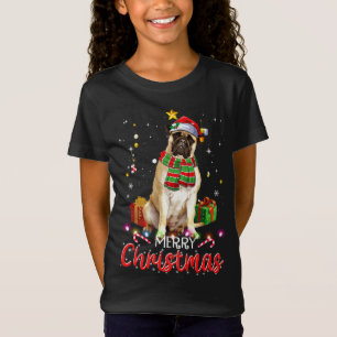 Camiseta Merry Christmas Bullmastiff Santa Hat Tree Luces