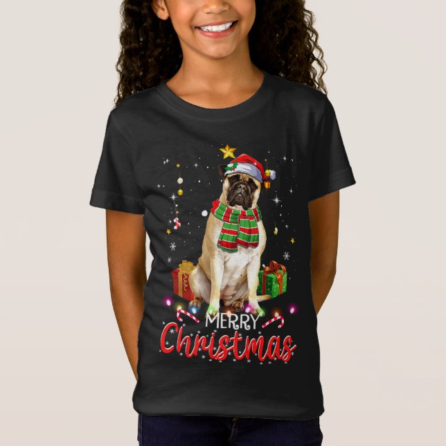 Camiseta Merry Christmas Bullmastiff Santa Hat Tree Luces (Anverso)