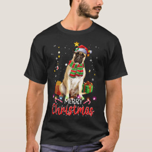 Camiseta Merry Christmas Bullmastiff Santa Hat Tree Luces