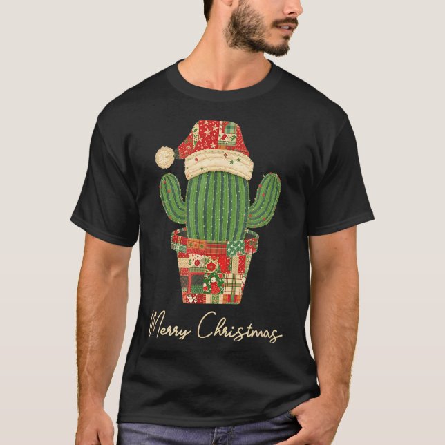Camiseta Merry Christmas Cactus Patchwork Quilt  (Anverso)