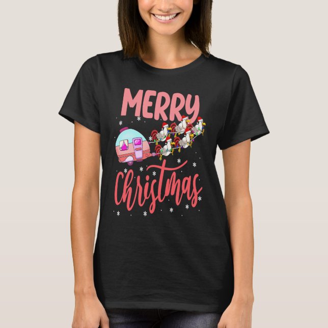 Camiseta Merry Christmas Camping Funny Santa Chicken Campin (Anverso)