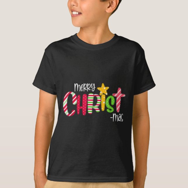 Camiseta Merry Christmas Candy Cane Christ Holiday Faith  (Anverso)
