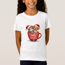 Camiseta Merry Christmas Cat and Dog in Mug Shirt, Cute Pet