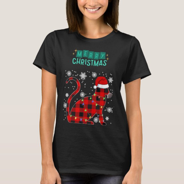 Camiseta Merry Christmas Cat Plaid Graphic For Cat Lover  (Anverso)