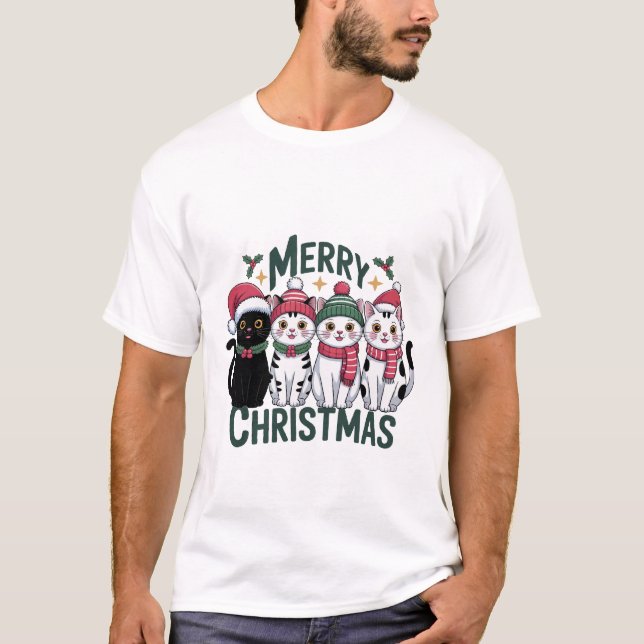 Camiseta Merry Christmas Cats Design – Cute Funny Kawaii Ca (Anverso)