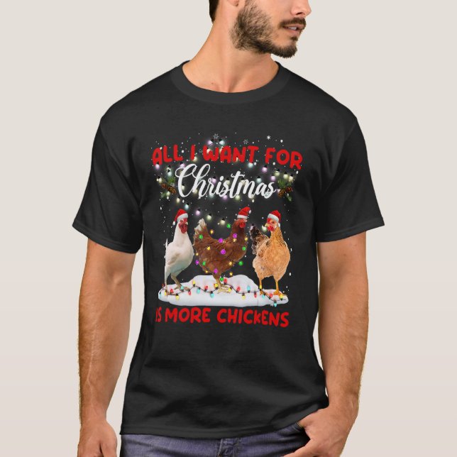 Camiseta Merry Christmas Chicken  Santa Hat Lights Xmas (Anverso)