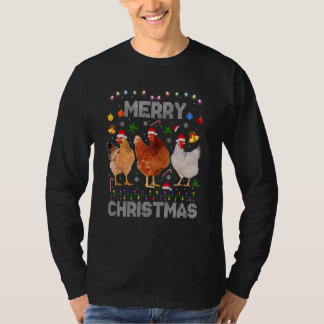 Camiseta Merry Christmas Chicken   Santa Hat Lights Xmas  