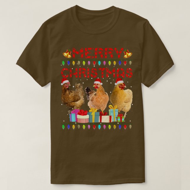 Camiseta Merry Christmas Chicken  Santa Hat Lights Xmas Fun (Diseño del anverso)