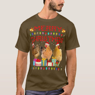 Camiseta Merry Christmas Chicken Santa Hat Lights Xmas Fun