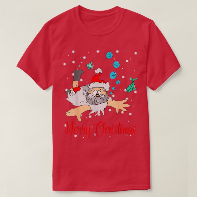 Camiseta Merry Christmas Cool Christmas Santa Scuba Diving  (Diseño del anverso)