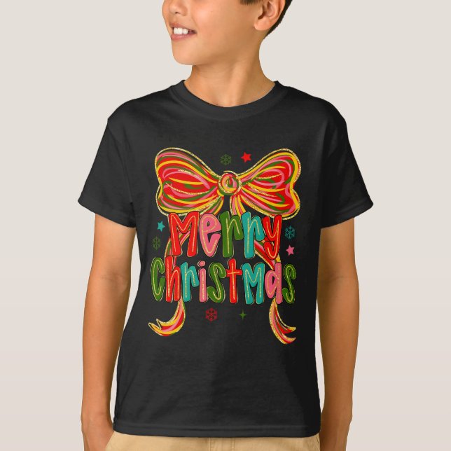 Camiseta Merry Christmas Coquette Bow Christmas Women Girls (Anverso)