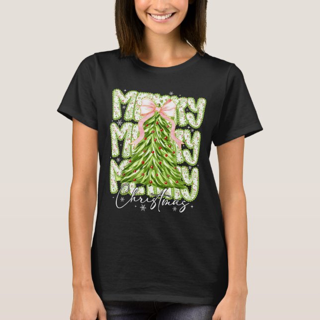Camiseta Merry Christmas Coquette Bow Tree Xmas Holiday Gir (Anverso)
