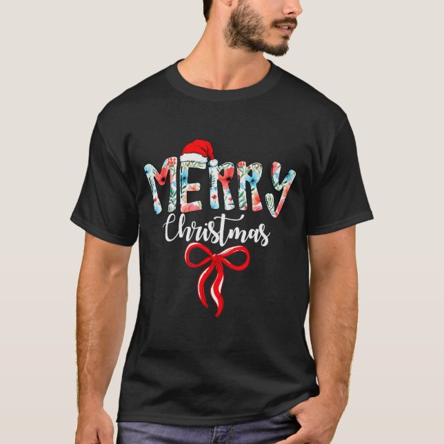 Camiseta Merry Christmas Coquette Red Bow Girls Santa Hat X (Anverso)