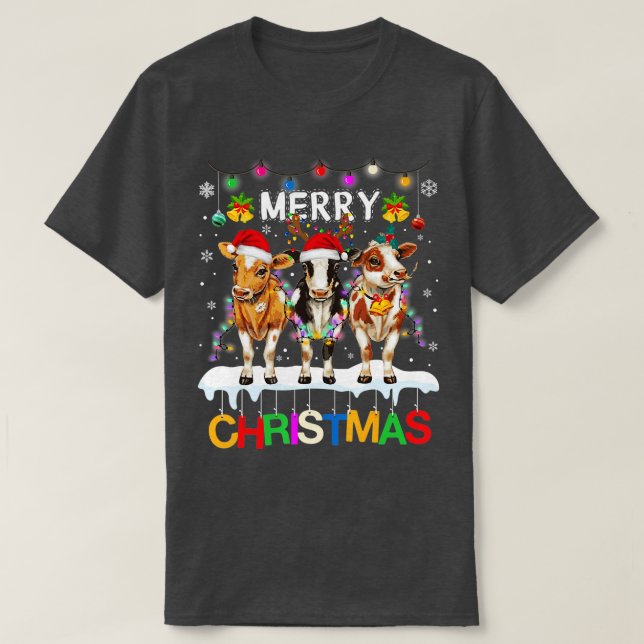 Camiseta Merry Christmas Cow Shirt Farmer Santa Hat Xmas Li (Diseño del anverso)