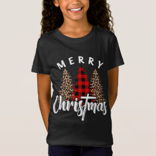 Camiseta Merry Christmas Cross Buffalo Plaid Leopard Print