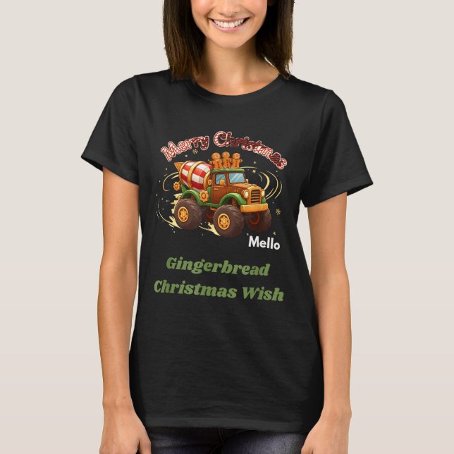 Camiseta Merry Christmas Cute Gingerbread Mello Mixer Truck (Anverso)