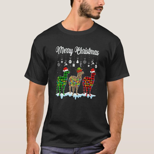 Camiseta Merry Christmas Cute Llama  Xmas Leopard Plaid (Anverso)