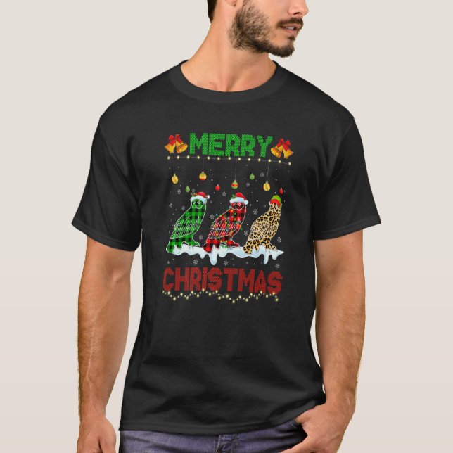 Camiseta Merry Christmas Cute Owl Xmas Leopard Plaid Santa  (Anverso)
