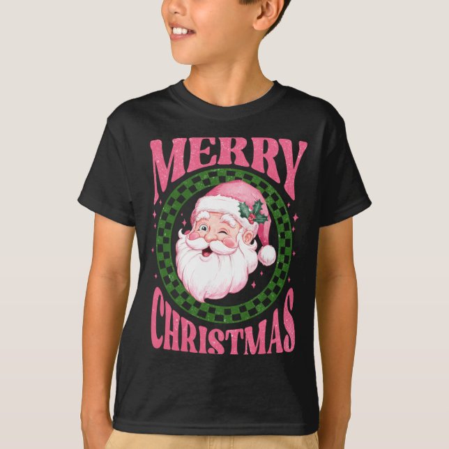 Camiseta Merry Christmas Cute Santa Nk Retro Glitter  (Anverso)