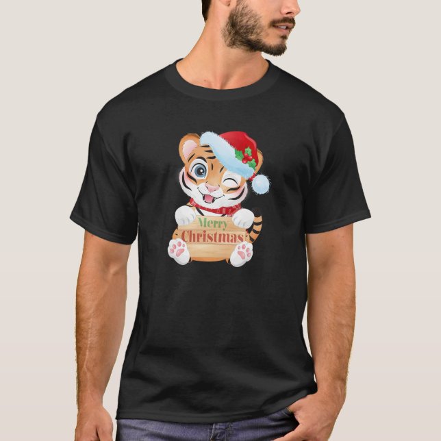 Camiseta Merry Christmas Cute Santa Tiger Holiday Pajama (Anverso)