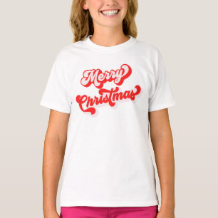 Camiseta Merry Christmas Cute Simple Calligrafía Retro Rojo
