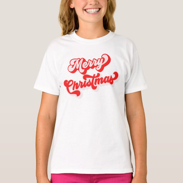Camiseta Merry Christmas Cute Simple Calligrafía Retro Rojo (Anverso)