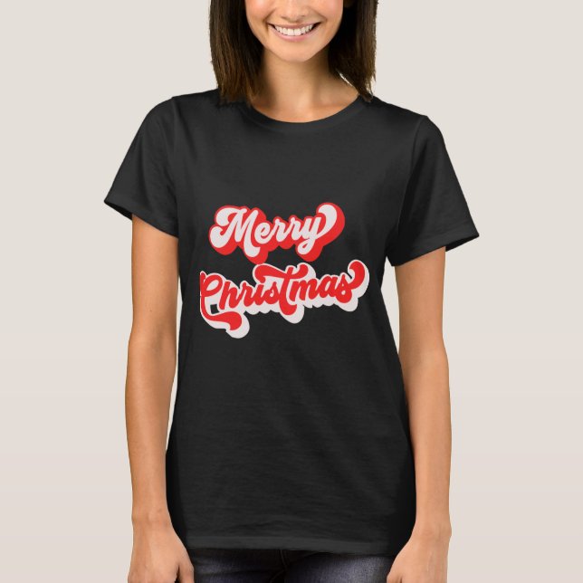 Camiseta Merry Christmas Cute Simple Retro Calligraphy Red  (Anverso)