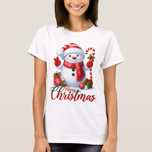 Camiseta Merry Christmas Cute Snowman Illustration Tee (Anverso)