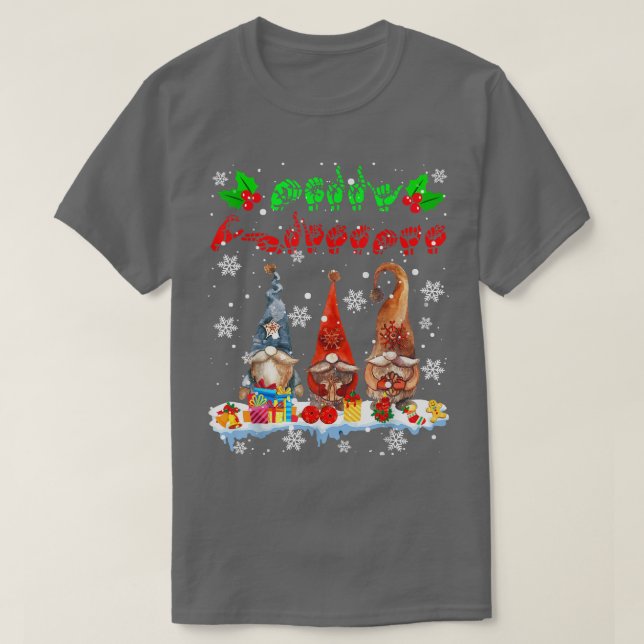 Camiseta Merry Christmas Cute Three Gnomes ASL Sign Languag (Diseño del anverso)