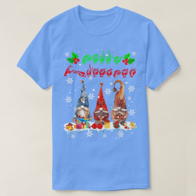 Camiseta Merry Christmas Cute Three Gnomes ASL Sign Languag (Diseño del anverso)