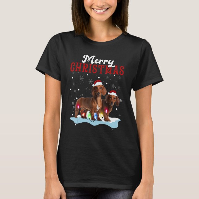 Camiseta Merry Christmas Dachshund Tree Lights Dachshund Ch (Anverso)