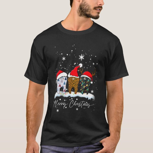 Camiseta Merry Christmas Dentist Teeth Santa Hat Plaid Dent (Anverso)