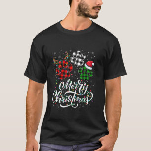 Camiseta Merry Christmas Dog Paw Buffalo Luces de Navidad