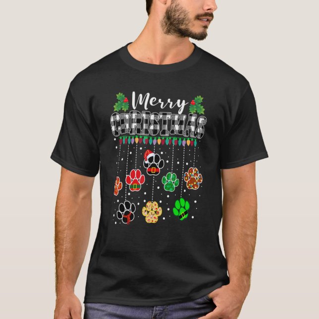 Camiseta Merry Christmas Dog Paw Print Buffalo Plantado Bla (Anverso)