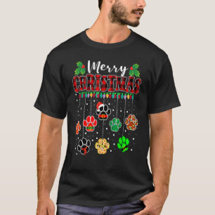Camiseta Merry Christmas Dog Paw Print Buffalo Plantado Roj