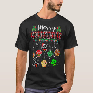 Camiseta Merry Christmas Dog Paw Print Buffalo Plantado Roj