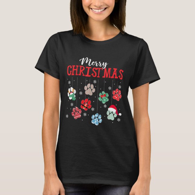 Camiseta Merry Christmas Dog Paws Lights Funny Xmas Womens  (Anverso)