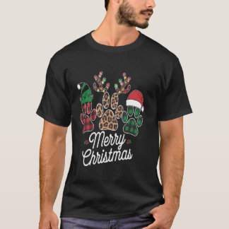 Camiseta Merry Christmas Dog Paws Luce Búfalo Plaid Xmas