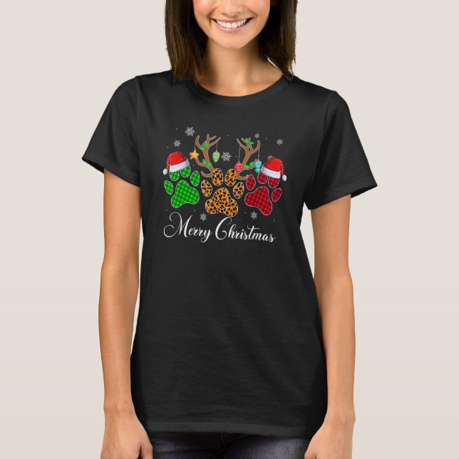 Camiseta Merry Christmas Dog Paws Luce Buffalo Plaid & Le (Anverso)