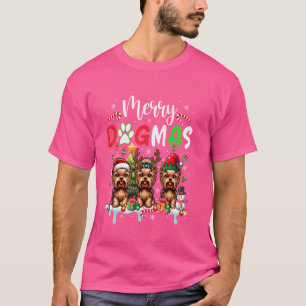 Camiseta Merry Christmas Dog Three Santa Elf Yorkshire Terr