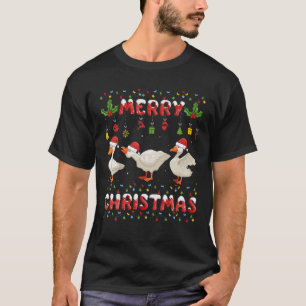 Camiseta Merry Christmas Duck Santa Hat Lights Xmas Funny