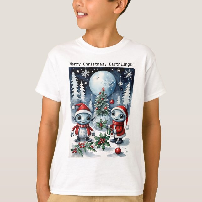 Camiseta Merry Christmas Eathlings Cute Santa Aliens (Anverso)