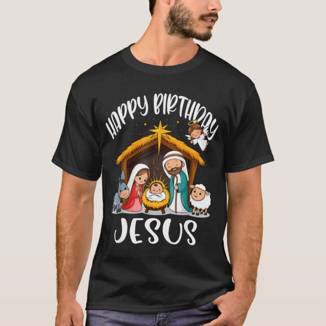Camiseta Merry Christmas Family Kid Nativity Happy Birthday (Anverso)