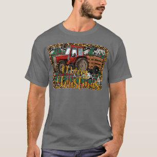 Camiseta Merry Christmas Farmer Leopard Tractor Light Snow