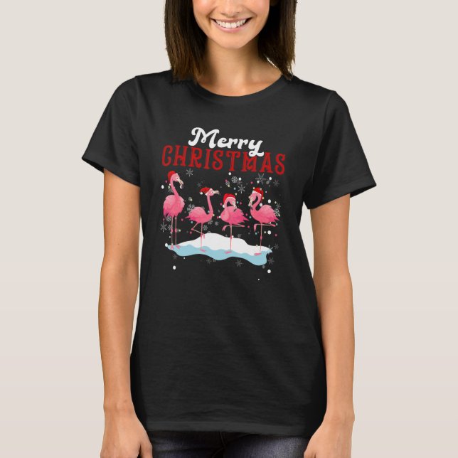 Camiseta Merry Christmas Flamingo Tree Lights Flamingo Chri (Anverso)