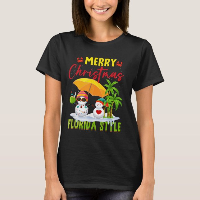 Camiseta Merry Christmas Florida Style Snowman Summer Vacat (Anverso)