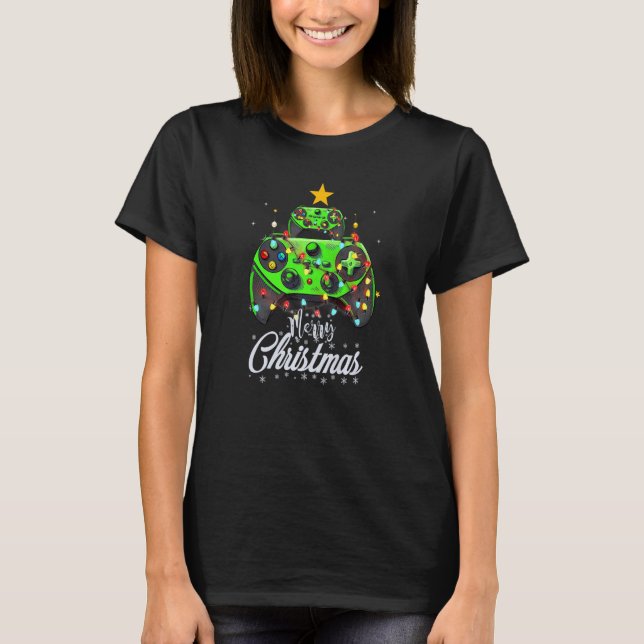 Camiseta Merry Christmas Game Controller Tree Kid Adult Lig (Anverso)