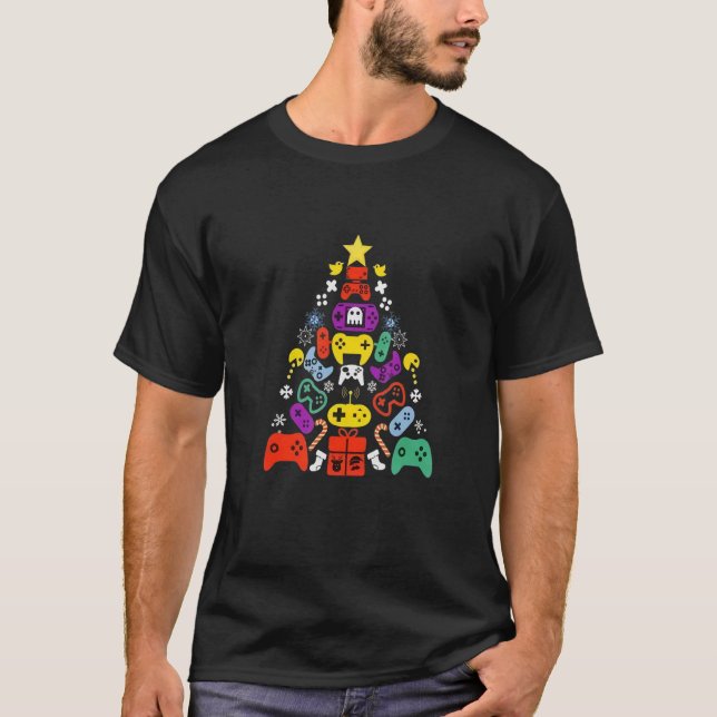 Camiseta Merry Christmas Game Controller Tree Kid Adulto Li (Anverso)