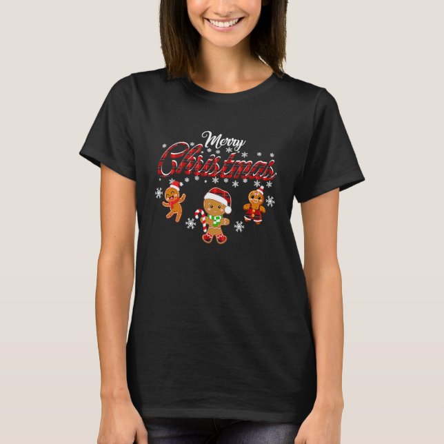 Camiseta Merry Christmas Gingerbread Xmas Red Plaid Cookie  (Anverso)